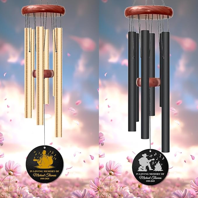 Personalized Guitar Memorial Wind Chime – “in Loving Memory of” Music Lover Tribute – Custom Name, Year Engraved Sympathy Gift – Memorial Windchimes for Loss of Loved One – Musician Remembrance Décor