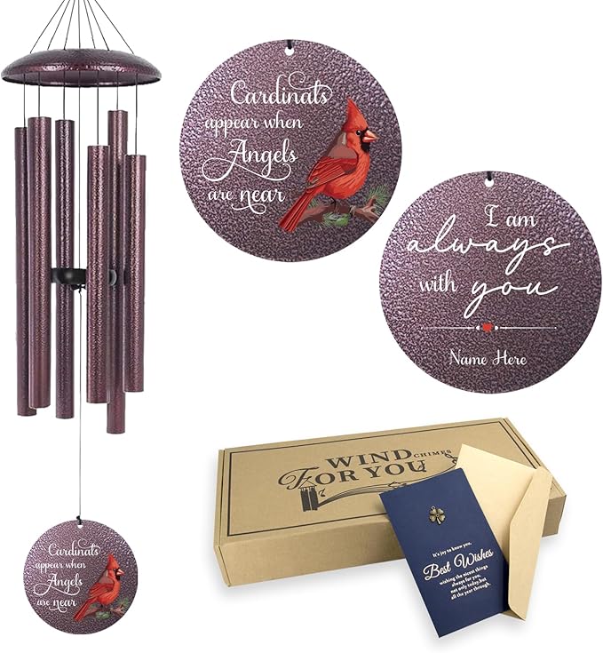 ASTARIN 36" Large Deep Tone Personalized Name Sympathy Wind Chimes, (Printing in USA) Cardinal Memorial Wind Chime for Loss of Mother Father Loved One, Bereavement Condolence Gifts Decor Outdoor