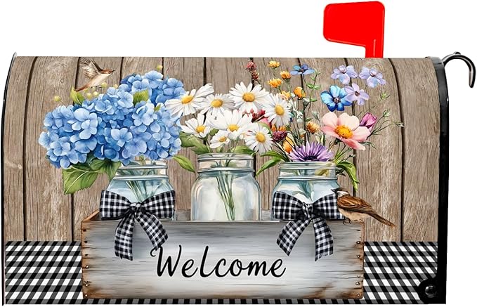 Spring Floral Mailbox Covers Magnetic Standard Size 21 X 25.5 Inch Bird Flower Magnetic Mailbox Cover Wildflowers Mailbox Wraps Post Box Cover Decoration Outdoor Garden Home Yard Outside