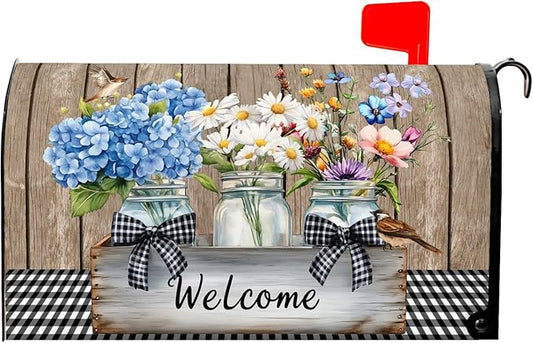 Spring Floral Mailbox Covers Magnetic Standard Size 21 X 25.5 Inch Bird Flower Magnetic Mailbox Cover Wildflowers Mailbox Wraps Post Box Cover Decoration Outdoor Garden Home Yard Outside