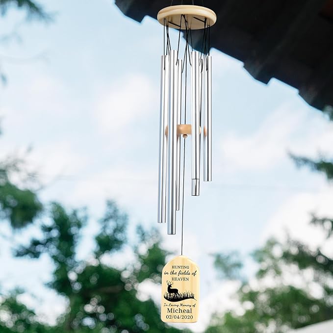 Hunting in Heaven Wind Chime - Personalized Hunter Memorial Sympathy Gift for Loss of Grandpa or Father - Bereavement and Condolence Funeral Gift
