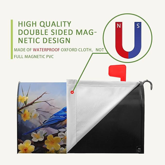 Spring Mailbox Covers Magnetic Large Size Bluebirds Mailbox Post Cover Summer Floral Bird Mail Box Wraps Bluebird Mailboxs Decor Waterproof for Garden Yard Oversized 25.5 X 21 Inch