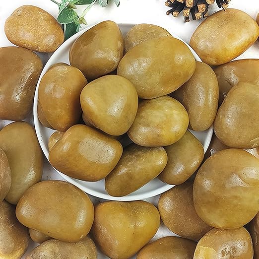 Rocks for Plant 5lbs, Yellow River Rocks 2-3 Inch Natural Pebbles for Indoor Plants, High Polished Decorative Stones Vase Filler Fish Tank Aquariums Landscaping Garden