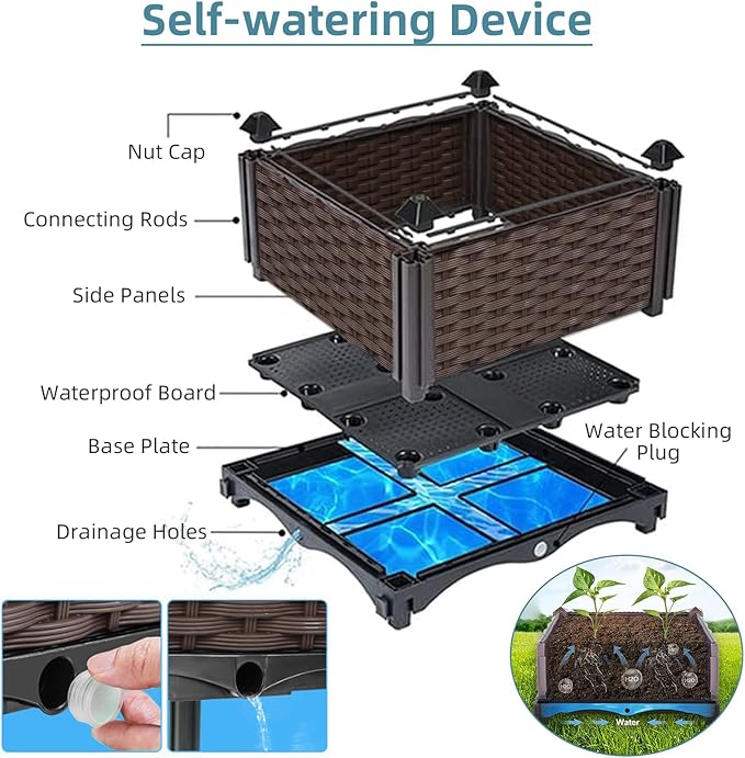 Raised Garden Beds Outdoor Self-Watering, Large Garden Planter Box With Drain Outlet, Elevated Rectangular Raised Beds for Gardening Vegetables Flowers Above Ground Garden Planters, 78.7"x15.7"x14.2"