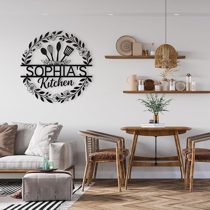 Personalized Kitchen Metal Signs, Kitchen Wall Decor, Custom Name Sign, Coffee Bar Decor, Rustic Metal Wall Art Decoration for Kitchen, Farmhouse, Dining Room, Customized Housewarming Gifts