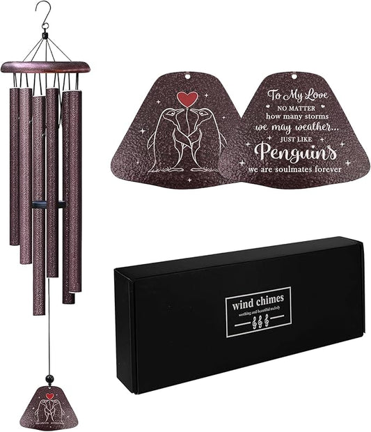 Gifts for Him Her Boyfriend Girlfriend, Romantic I Love You Gift 32" Wind Chimes, Wedding Anniversary Birthday Gifts for Women Men, Penguin Present, Couple Gift for Wife Husband Christmas