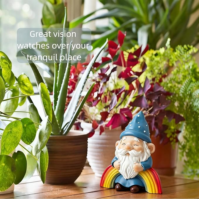 Christmas Santa Gnome Statue with Polka Dot Hat, Colorful Rainbow Base, Indoor Outdoor Decorations, Cheerful Guardian for Garden Porch Patio Yard, Home Decor Housewarming Christmas Party Gift (Blue)