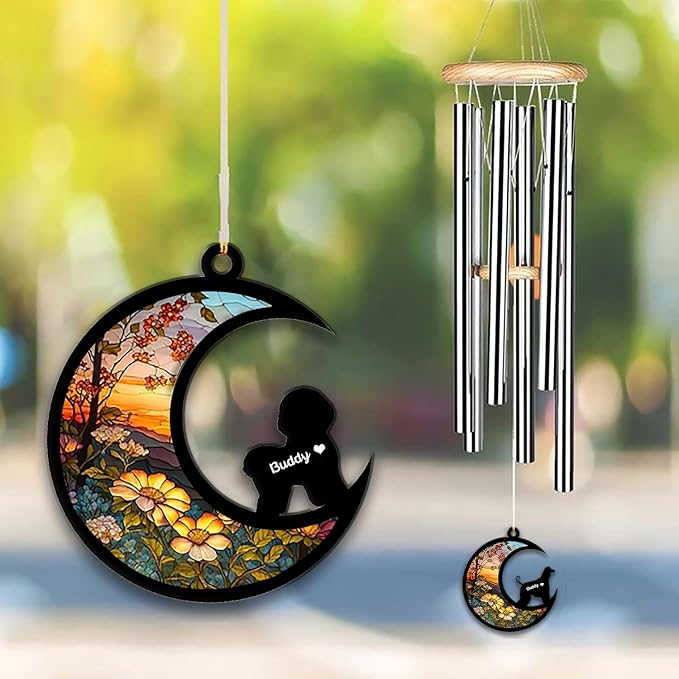 Bichon Frise Sun Catcher Wind Chime, Custom Sunflower Suncatcher Dog Memorial Wind Chime, Dog Loss Gift, Dog Sympathy Gift, Pet Loss Suncatcher, Outdoor Garden Decor