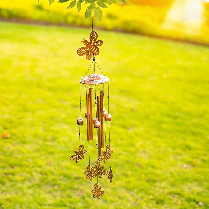 Bee Wind Chimes Outdoor Bee Gifts for Women Mom Men Dad Unique Birthday Metal Honeybee WindChimes for Outside/Indoors, Patio, Lawn, Yard, Home Decor, Outdoor Decor, Garden Decorations