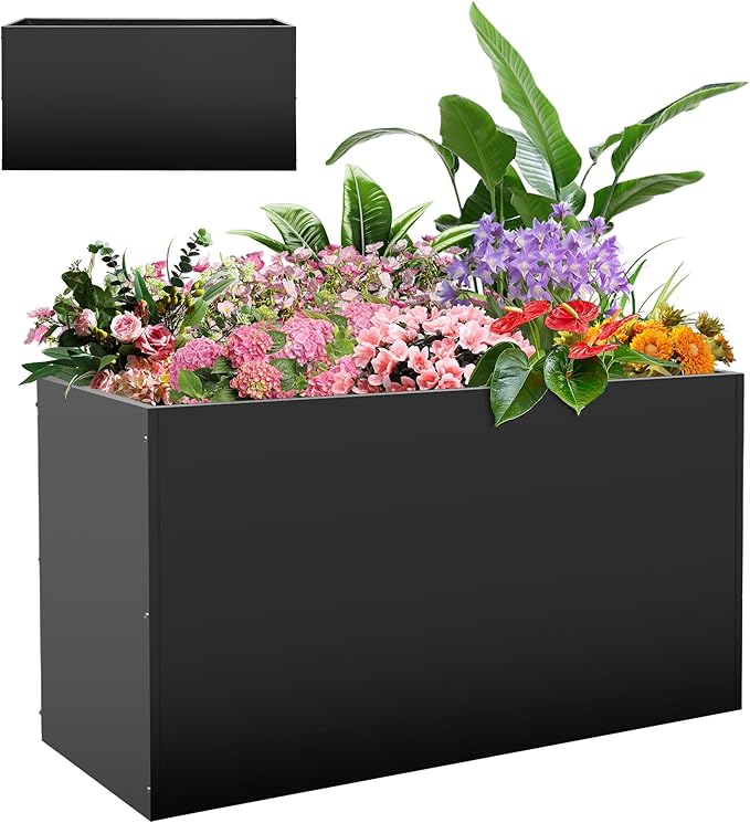 Metal Rectangular Planter Box, Planter Boxes Outdoor Heavy Duty, Rectangular 3 Tier Adjustable Height Outdoor Galvanized Steel Plant Box, Garden Planter for Plants and Flowers, 38''L x16''Wx20''H