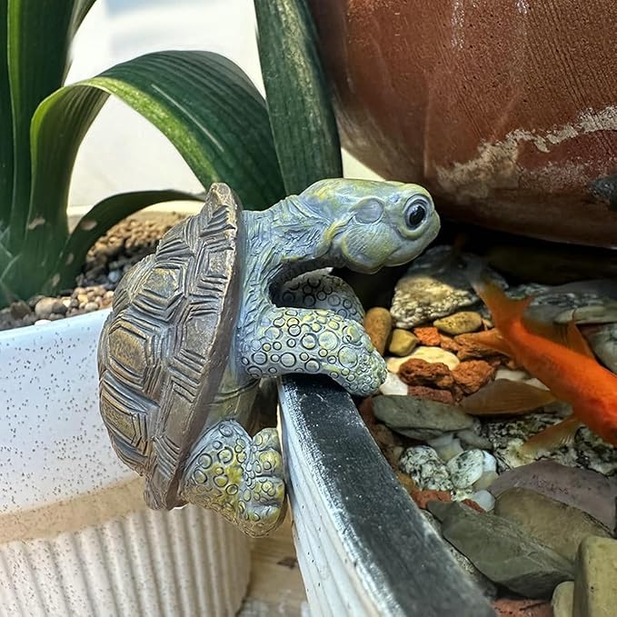 Cute Climbing Tortoise Flower Pot Huggers, Turtle Figurines Plant Decorations for Pots, Resin Turtle Flower Pot Decorations, Fairy Garden Accessories, Fish Tank Planter Edge Craft Decor (Tortoise)