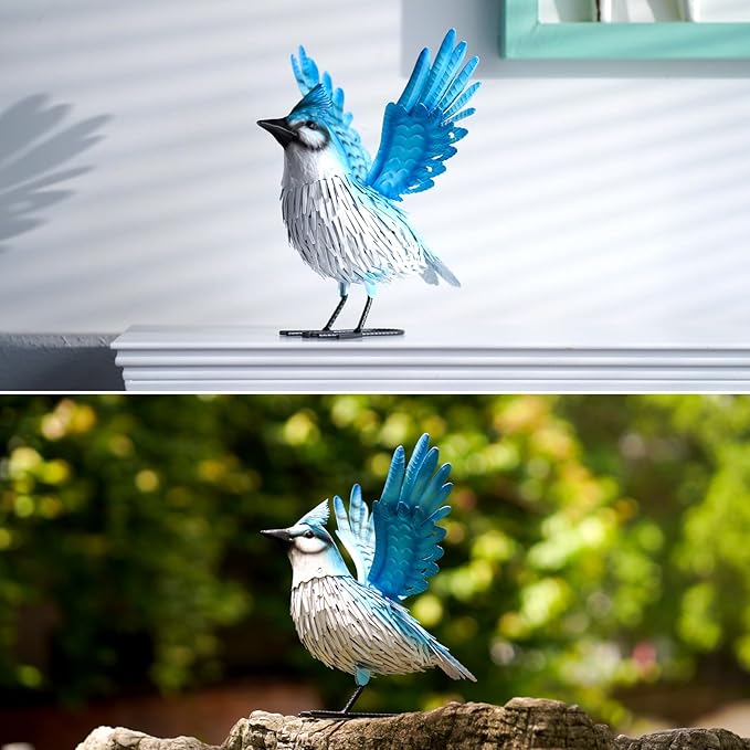Nacome Blue Jay Garden Decor Metal Yard: Art Outdoor Sculptures & Statues Large Red Bird Ornaments for Patio Balcony Front Backyard - Gifts for Grandma Mom