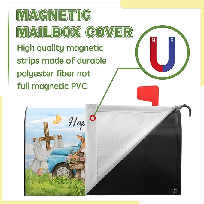 Happy Easter Mailbox Covers Magnetic Standard Size 21x18 in Spring Rabbit Mailbox Wraps Waterproof Oxford for Outside Garden Holiday Decorations Easter Eggs Truck