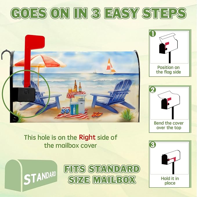 Summer Mailbox Covers Magnetic Beach Mailbox Cover Ocean View Mail Box Covers Sun Umbrella Post Letter Box Wraps Standard Size 21x18 inch Blue Chair Decorations for Outside Garden Yard