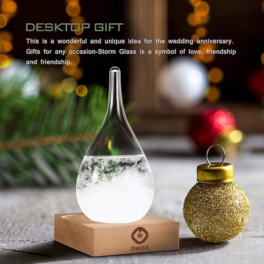 Storm Glass Weather Predictor, Teardrop-Shaped Weather Globe Home/Office Desktop Decoration, Christmas Decor Snow Globe Weather Forecast Station, Unique Christmas Gift