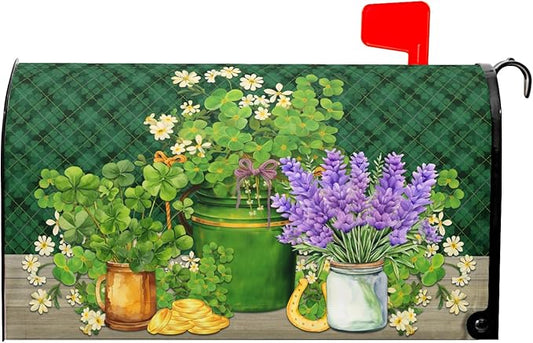 St Patrick's Day Mailbox Covers Magnetic Standard Size 18 X 21 Inch Spring Shamrocks Magnetic Mailbox Cover Green Lucky Clover Mailbox Wraps Holiday Post Letter Box Cover for Garden Yard Outside Decor