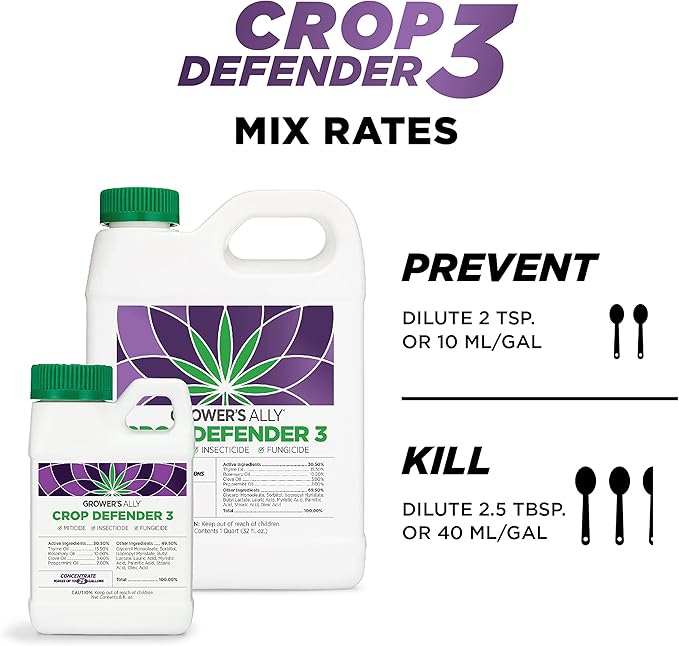 Grower's Ally Crop Defender 3 Concentrate 1 qt | Natural, Safe & Organic Insecticide & Fungicide Control for Plants - Powdery Mildew, Spider Mites & Russet Mite Killer – Makes 100 Gallons
