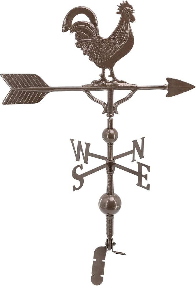 Most Color Options - Aluminum Rooster Weathervane - Made in The USA - Chicken weathervane - Rooster Decor - Rooster Weathervane for Roof - Roof Mount Included (4 to Choose from)
