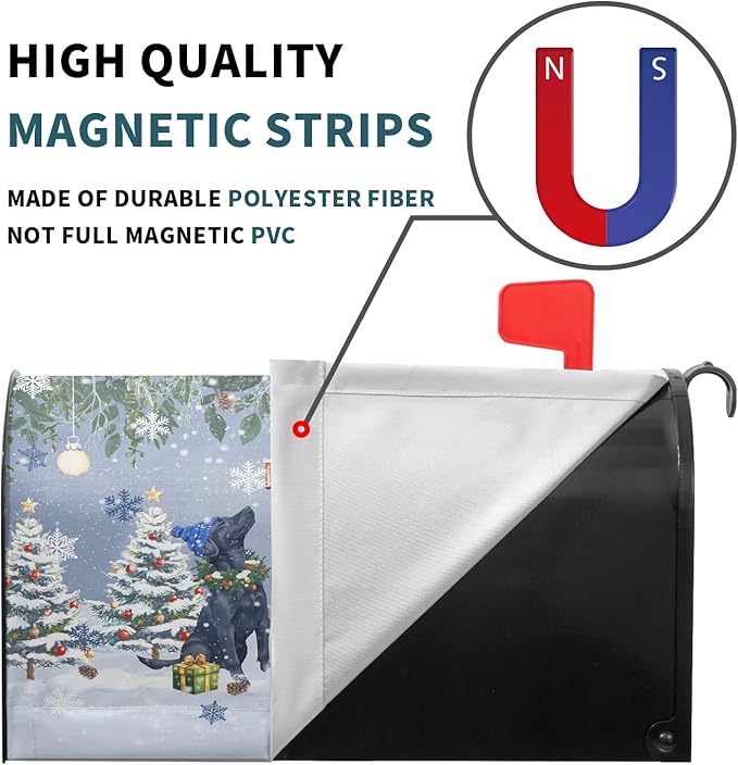 Winter Dog Magnetic Mailbox Cover, 21x18 Inch Christmas Puppy Tree Snowman Decorative Waterproof Mailbox Wrap Letter Post Cover Standard Size for Garden Yard Outdoor Season Outside