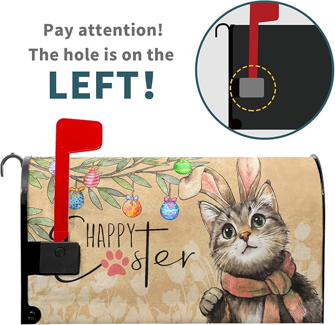 Easter Cat Magnetic Mailbox Cover 21x18 Inch Cute Kitten with Bunny Ear Egg Hunt Mailbox Wrap Post Cover Standard Size for Garden Yard Outdoor Outside Patio Holiday Waterproof Decor