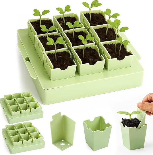 2 Set Seed Starting Tray, Portable Labeled Handle for Transplanting, 18 Deep 2.36" Cells, Each Cell Operated Independently, Reusable Seed Tray with Drainage Hole, Indoor, Outdoor