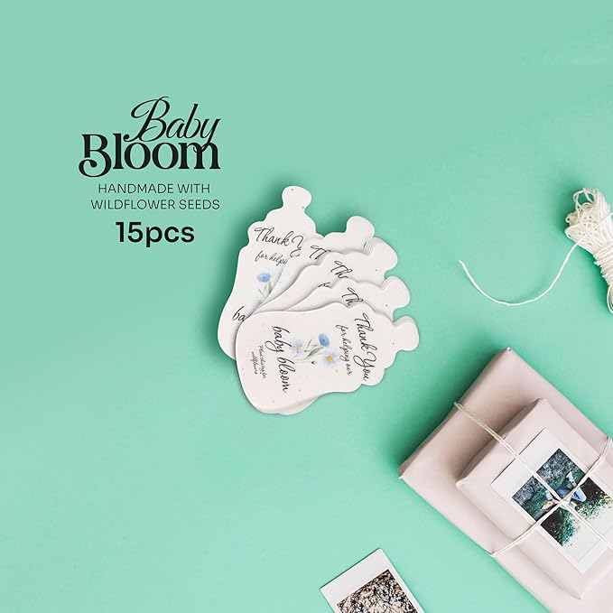 Baby Bottle Shaped Seed Paper – 15Pcs Blue Baby Shower Favors for Guests with Wildflower Seeds, Writable & Plantable, Gender Reveal, Birthday Gifts for Guest