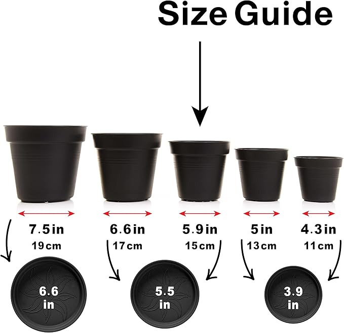 Mintra Home Garden Pots 4pk - Flowers, Herbs, Plants, Indoor, Outdoor, Colorful, Wholesale, Bulk (Burgundy, 15cm Diameter (5.9in))