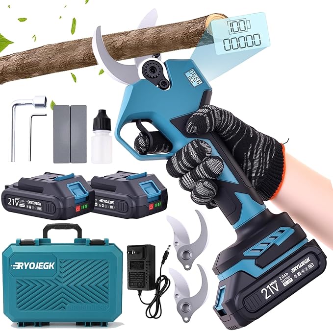 21V Brushless Electric Pruning Shears Cordless, 1.6-Inch Power Pruner with 2x2.0Ah Battery & 3 Pairs SK5 Blades, 2.4" Max Opening LCD Display Garden Shears for Tree Trimming,Fruit Harvesting