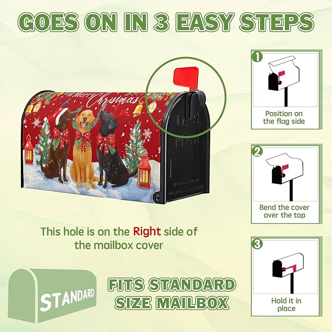 Merry Christmas Mailbox Covers Magnetic Standard Size Winter Dogs Mail Box Cover 21x18 inch Happy New Year Post Letter Box Cover Outdoor Decor for Garden