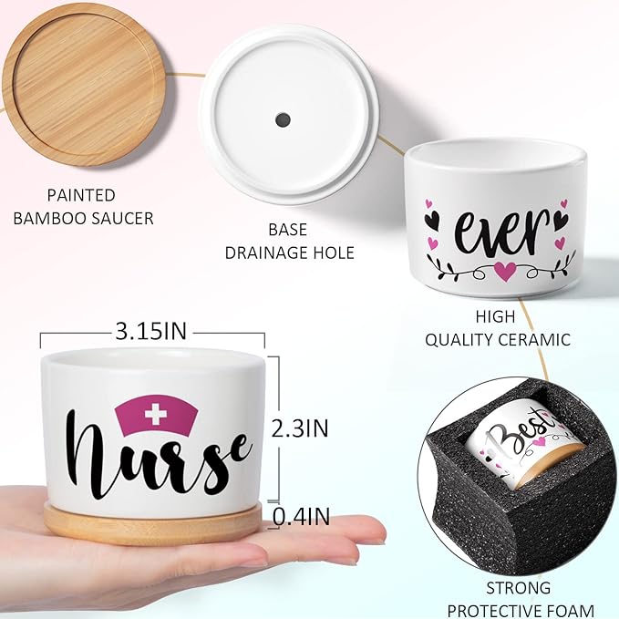 Best Nurse Gifts for Women Christmas, Funny Gifts for Nurse, Nurse Practitioner Gifts Best Nurse Ever Succulent Pots for Plants Indoor Ceramic Planter, Gift Boxed Nurses Day Gifts Nurse Birthday Gifts