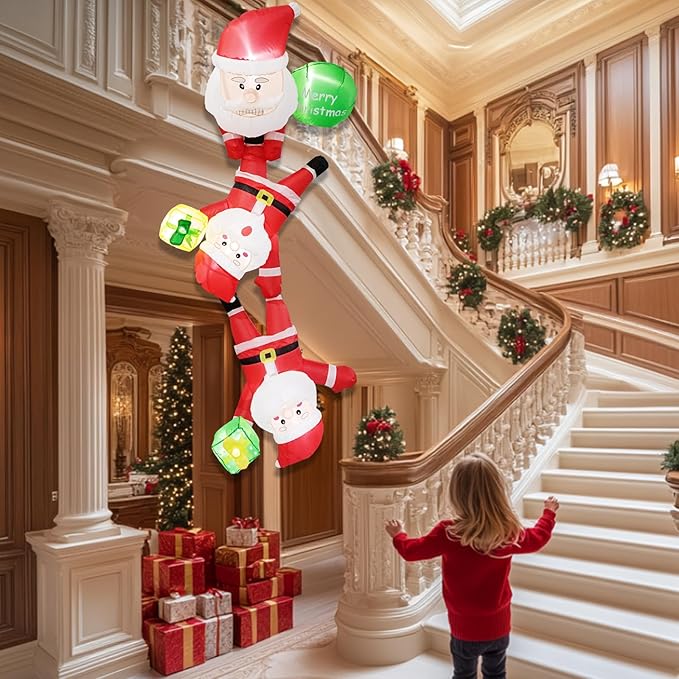 8FT Christmas Inflatable Blow up Lighted Yard Decoration Suitable for Christmas Indoor Outdoor Xmas Yard Party Holiday Garden Decor (Climbing Santa Inflatable Set)
