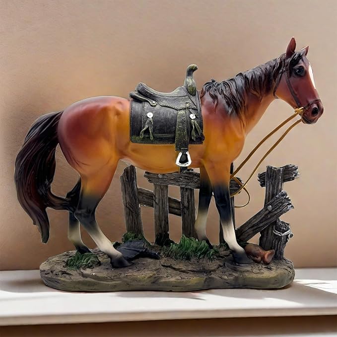 10 INCH Horse Statue Figurine Sculpture Resin Collectible Gifts for Horse Lover Office Home Decor Desk Accessories Decoration Garden Figurines Outdoor Decor (Brown)