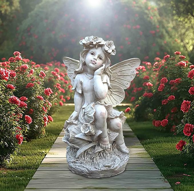 12.8 '' Outdoor Angel Statues for Garden - Fairy Garden Figurines, Lovely Flower Fairy Garden Decor, Ornaments for Patio, Yard, Lawn, Gifts for Mom, Grandma