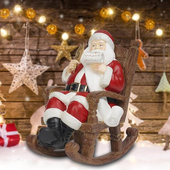 Christmas Santa Claus Figure Christmas-Decoration - Santa Sitting on Rocking Chair Figure 9.5*6*9.5 in Merry Christma Xmas Gift Resin Holiday Statues for the Mantle Farmhouse Decor Newman House Studio