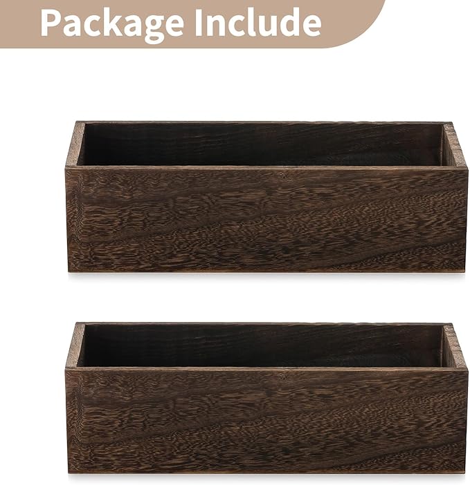 NUPTIO Wooden Box Centerpiece for Table: 2 Pcs 11.8" Long Wood Rectangle Planters - Farmhouse Flower Vase for Fall Wedding Dining Living Room Window Mantel Table Decor