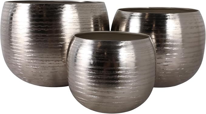 Modern Planters and Flower Pots for Home Decor – Metal Plant Pots Perfect for Indoor and Outdoor Houseplants – Stunning Accent for Garden, Patio, and Living Room Decor Set of 3 – 11", 10", 8" Silver