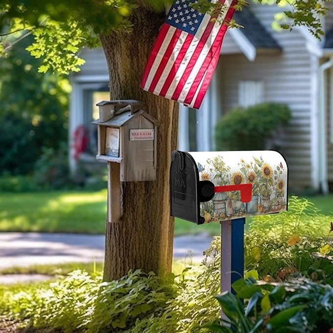 Summer Sunflower Mailbox Covers Magnetic Standard Size Yellow Sunflowers Floral Mailbox Post Cover Magnetic Waterproof Decor Rustic Flowers Mailbox Wraps for Garden Yard 21 * 18 Inch