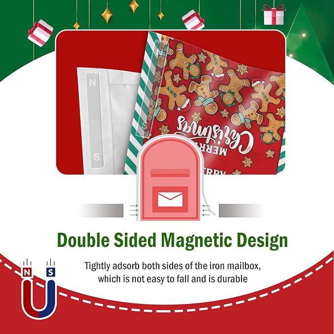 Merry Christmas Gingerbread Man Mailbox Cover Magnetic Standard Size 21" x 19", Red Xmas Decorative Post Letter Box Wrap Decor, Funny Winter Holiday Garden Yard Outdoor Decoration