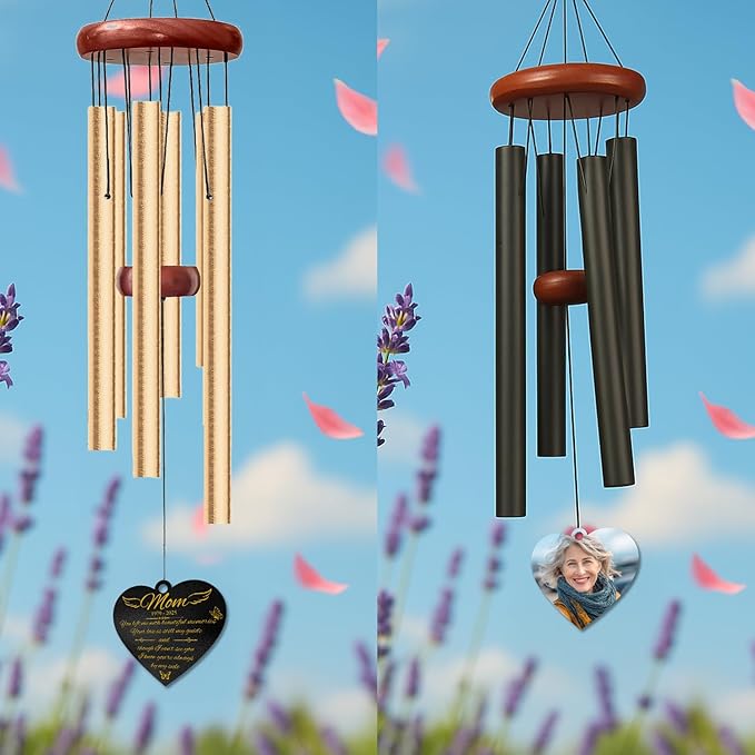 Personalized Mom Memorial Wind Chime – “You Left Me with Beautiful Memories” Custom Name & Years – Heart Shaped Angel Wing Sympathy Gift – Outdoor Remembrance Windchime for Loss of Mother or Wife