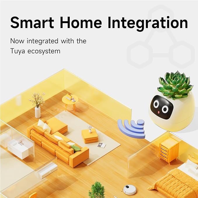 Ivy Intelligent Flower Pot for Home Decoration Plants Companion Neat Desk Setup Gift Smart Pet Planter Robot Guidance on Plant Care with Emojis Pet Friends (Yellow)