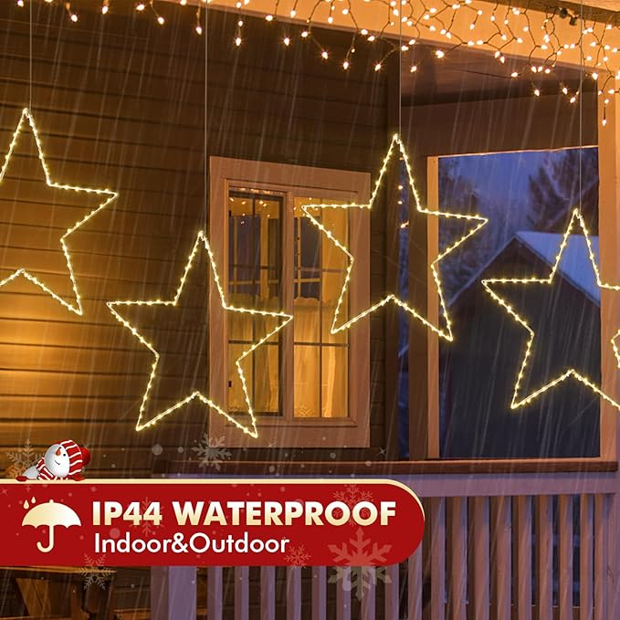 Marchpower Christmas Window Star Silhouette Lights, 19inch 70LED Warm White Large Star Lighted Xmas Decoration - Battery Operated Twinkle Fairy Light Timer Outdoor/Indoor Wedding Party Home Décor-1pc