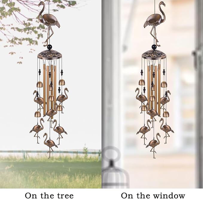 Solawindchime Outdoor Flamingos Wind Chimes, Flamingo Bronze Windchimes, Gift Wind Chime, Flamingo Wind Bell, Gifts for Women, for Home, Garden, Indoor, Outdoor Decoration, Garden Wind Chimes