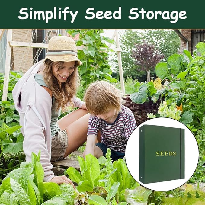 Seed Storage Organizer Binder, Seed Packet Organizer with 100 Clear Pockets(25 Pack Sheet Sleeves), Garden Seed Holder Book for Seed Envelopes Card, Plant Seed Saver, Flower Seed Keeper(A4)