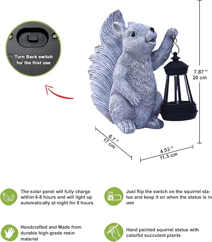 Nacome Solar Squirrel Statues for Garden Decor: Outdoor Sculptures for Clearance Outside Lawn Ornaments Porch Patio Balcony Yard – Gifts for Mom Grandma