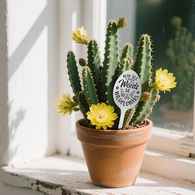 CUTHOLLOW Garden Plant Marker All Your Weeds Be Wildflowers, 2pc Metal Spoon Labels for Outdoor Waterproof - Friendship Gifts for Gardeners Woman - Decorative Garden Plant Tags