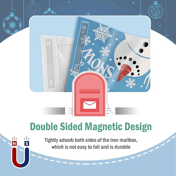 Winter Snowman Blue Mailbox Cover Magnetic Standard Size 20.5" x 18", Let It Snow Snowflake Decorative Post Letter Box Wrap Decor, Christmas Seasonal Garden Yard Outdoor Decoration