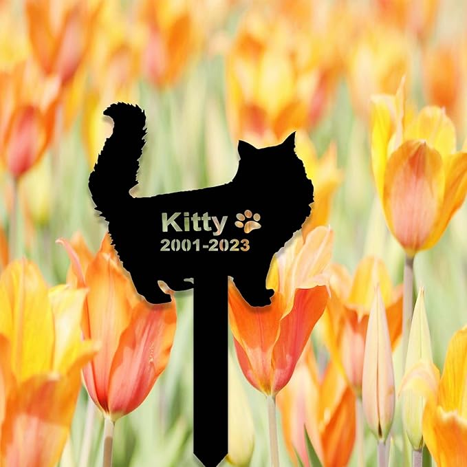 Personalized Fluffy Cat Memorial Sign - Custom Metal Grave Marker & Yard Stake for Pet in Heaven Loss Remembrance