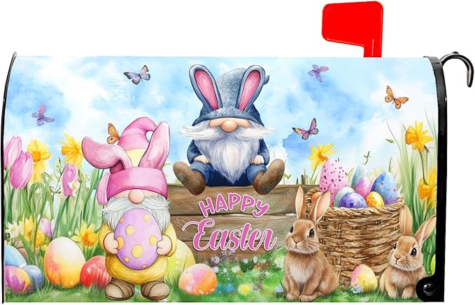 Easter Magnetic Mailbox Cover Rabbit Eggs Mailbox Cover Magnetic Standard Size 21 X 25.5 Inch Spring Butterfly Floral Mailbox Post Cover Mailbox Wraps Mailbox Decor for Home Garden Outdoor Yard