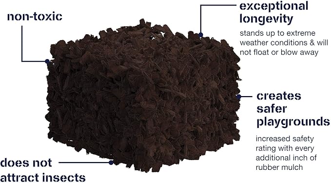 Playsafer Rubber Mulch Nuggets Protective Flooring for Playgrounds, Swing-Sets, Play Areas, and Landscaping (40 LBS - 1.55 CU. FT., Brown)
