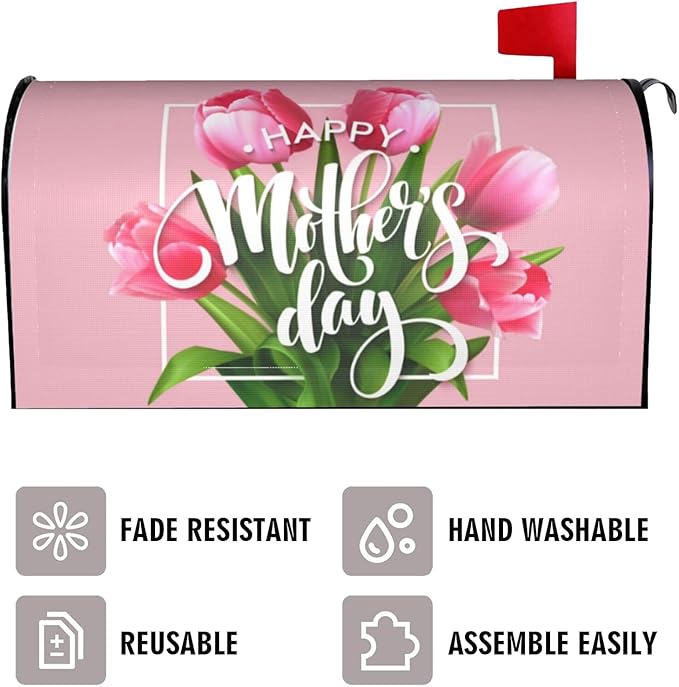 Mothers Day Mailbox Cover, Pink Tulip Outdoor Mail Cover Letter Post Box, Standard Size 21 x 18 in Flower Magnetic Mailbox Case for Home Garden Yard Decor
